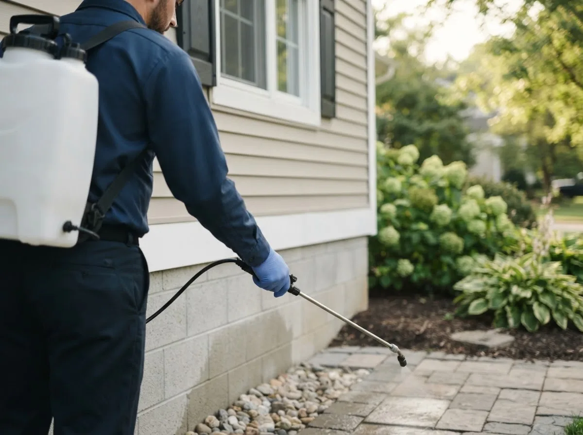 Pest control technician inspecting a home in Farmington, KY